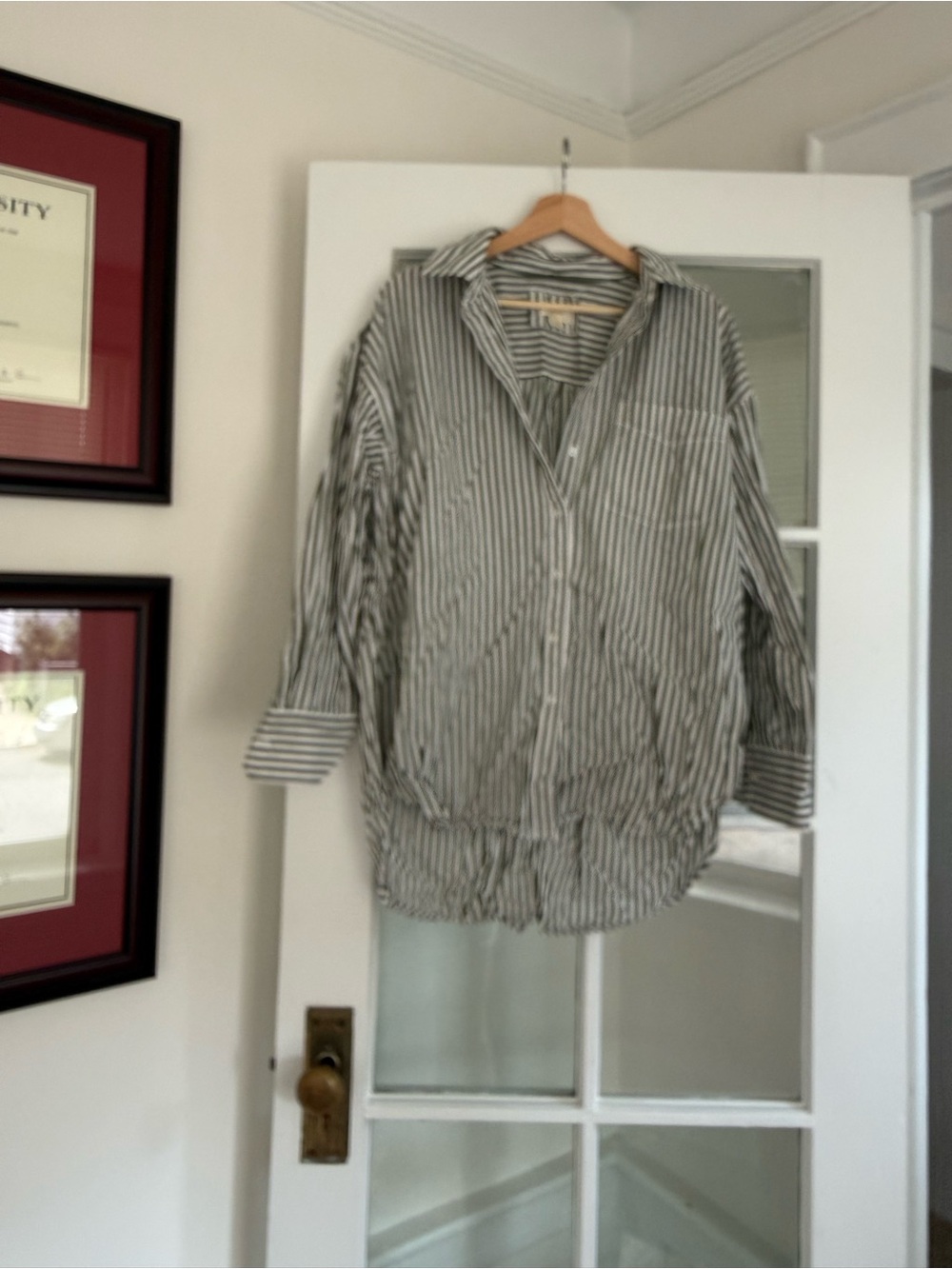 Striped Button-Down Women’s Shirt - Green/White